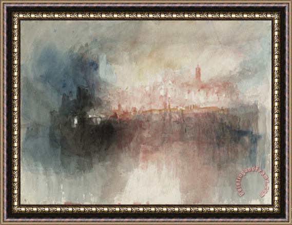 Joseph Mallord William Turner From Fire at The Tower of London Sketchbook [finberg Cclxxxiii], Fire at The Grand Storehouse of The Tower of London Framed Painting
